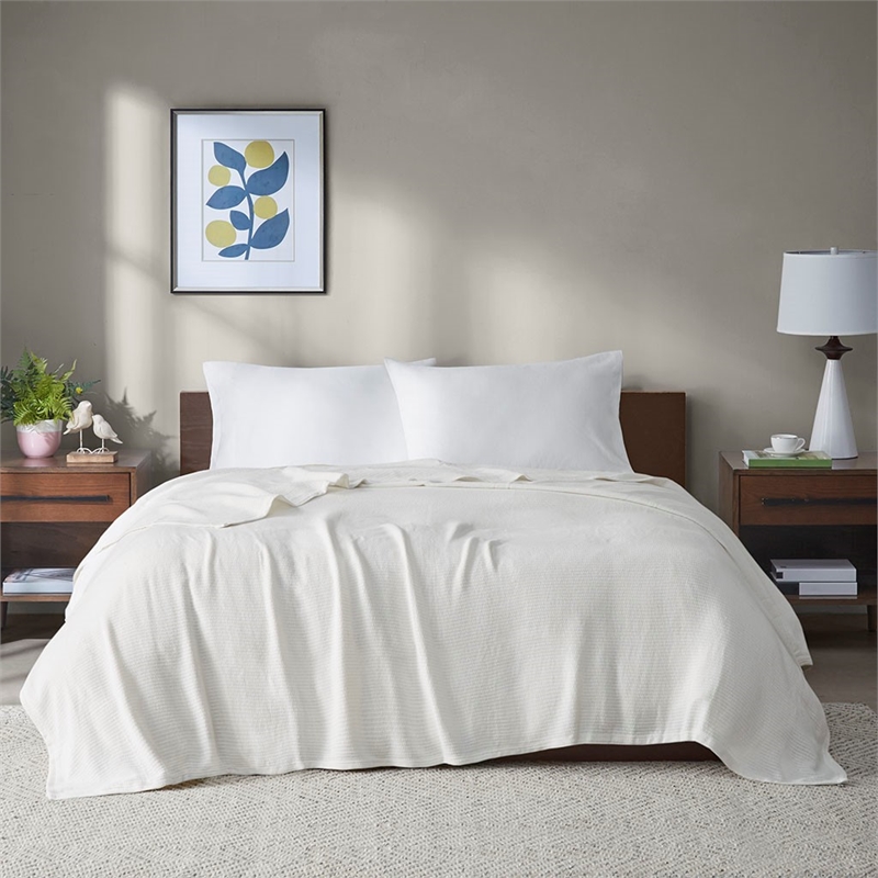 Madison Park Freshspun Basketweave Cotton Blanket in Cream King