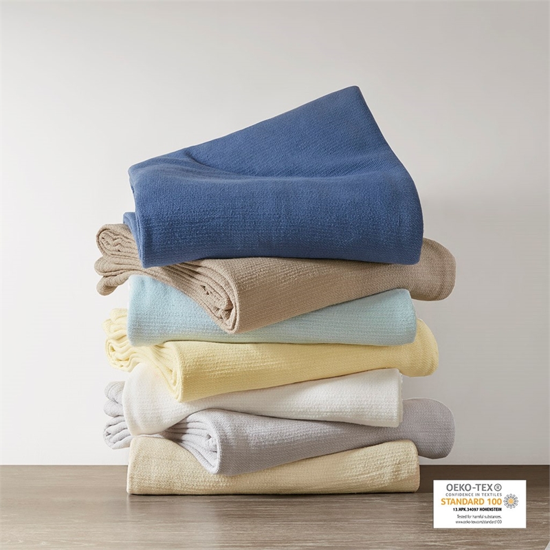 Madison Park Freshspun Basketweave Cotton Blanket in Cream King
