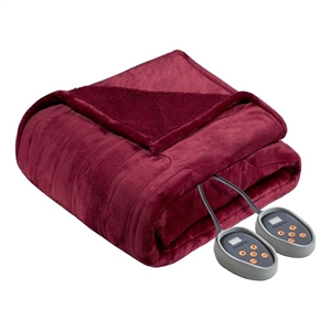 Beautyrest Heated Microlight to Berber Blanket in Red Full