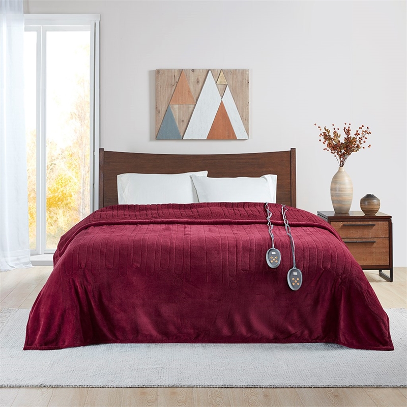Beautyrest Heated Microlight to Berber Blanket in Red King