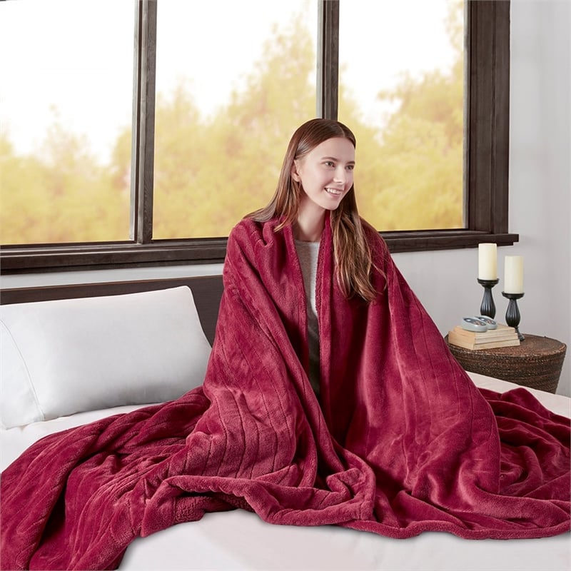Beautyrest Heated Microlight to Berber Blanket in Red King