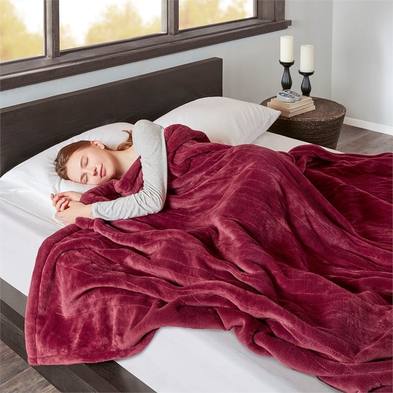 Beautyrest Heated Microlight to Berber Blanket in Red King