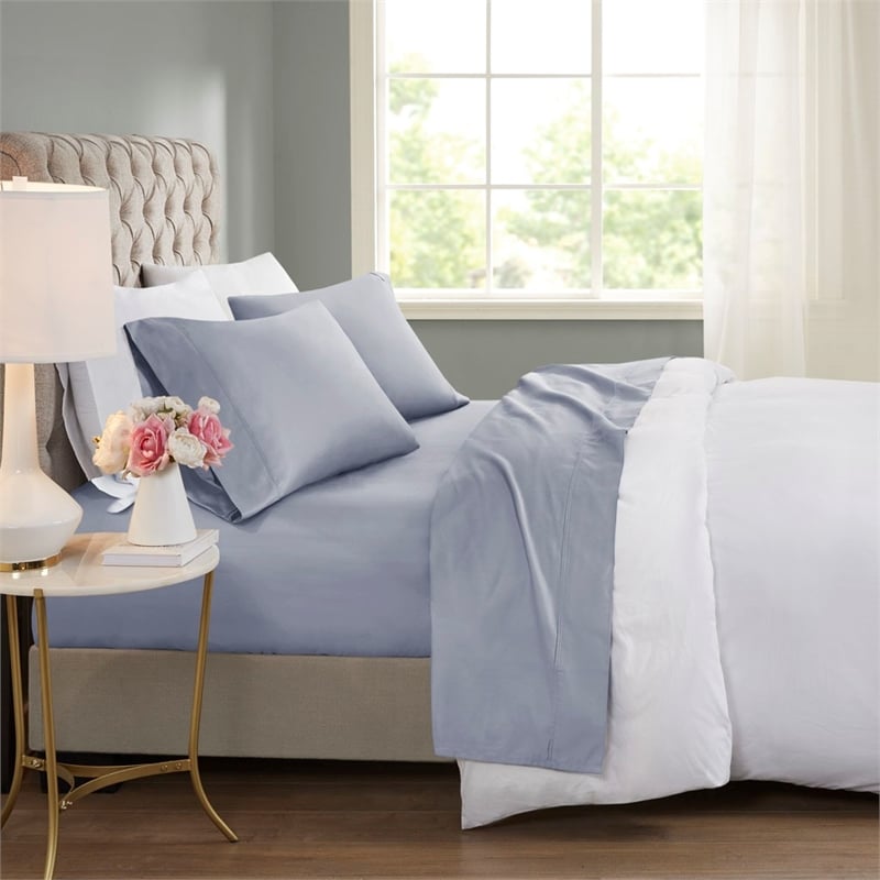 Beautyrest 600 Thread Count Cooling Cotton Blend 4 PC Sheet Set in Blue Cal King