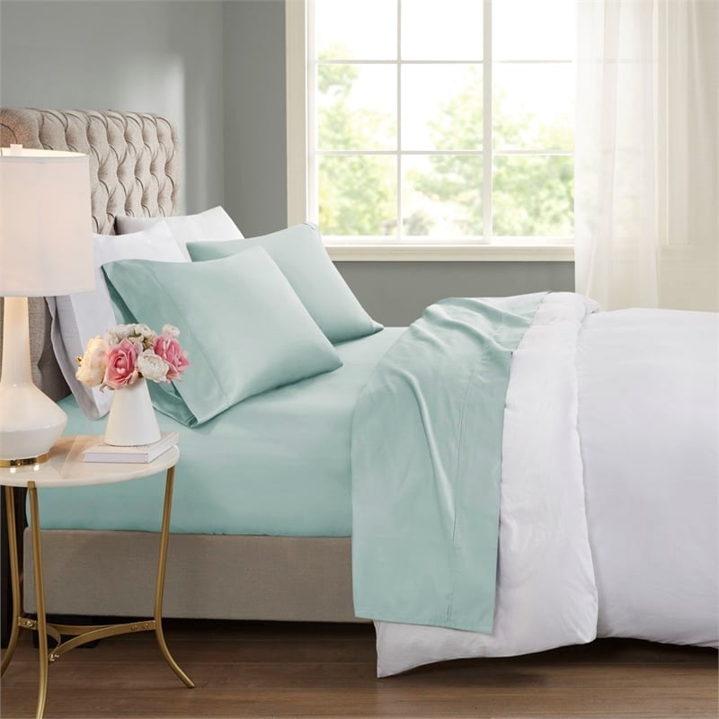 Beautyrest 600 Thread Count Cooling Cotton 4 PC Sheet Set in Seafoam Cal King