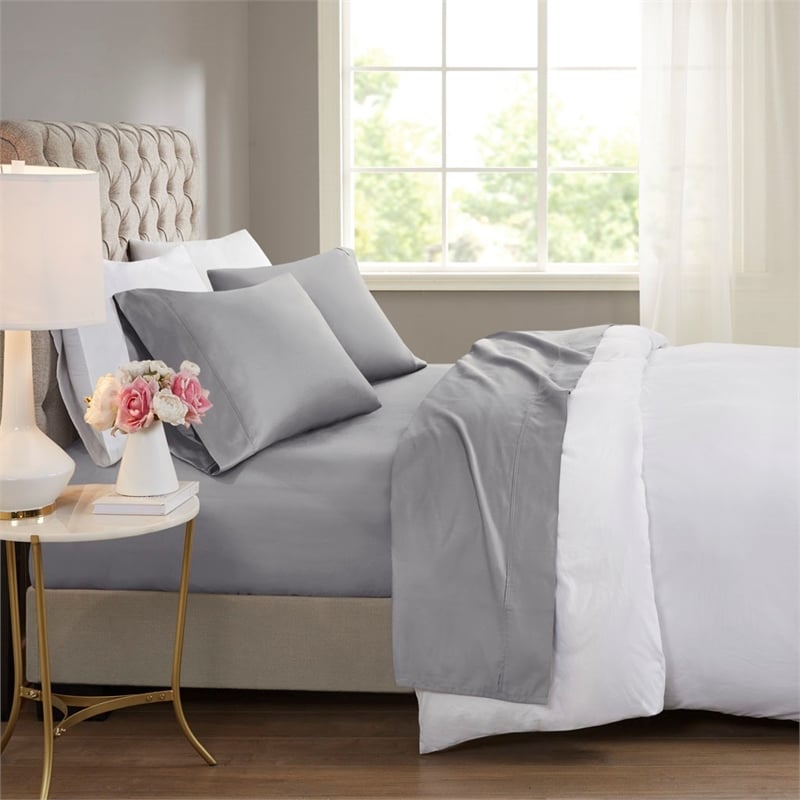 Beautyrest 600 Thread Count Cooling Cotton Blend 4 PC Sheet Set in Grey Full