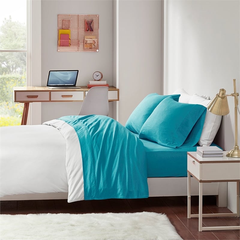 Intelligent Design Cotton Jersey Knit All Season Sheet Set in Teal Twin XL