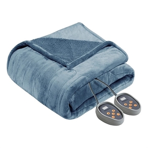 Beautyrest Heated Microlight to Berber Blanket in Blue Queen