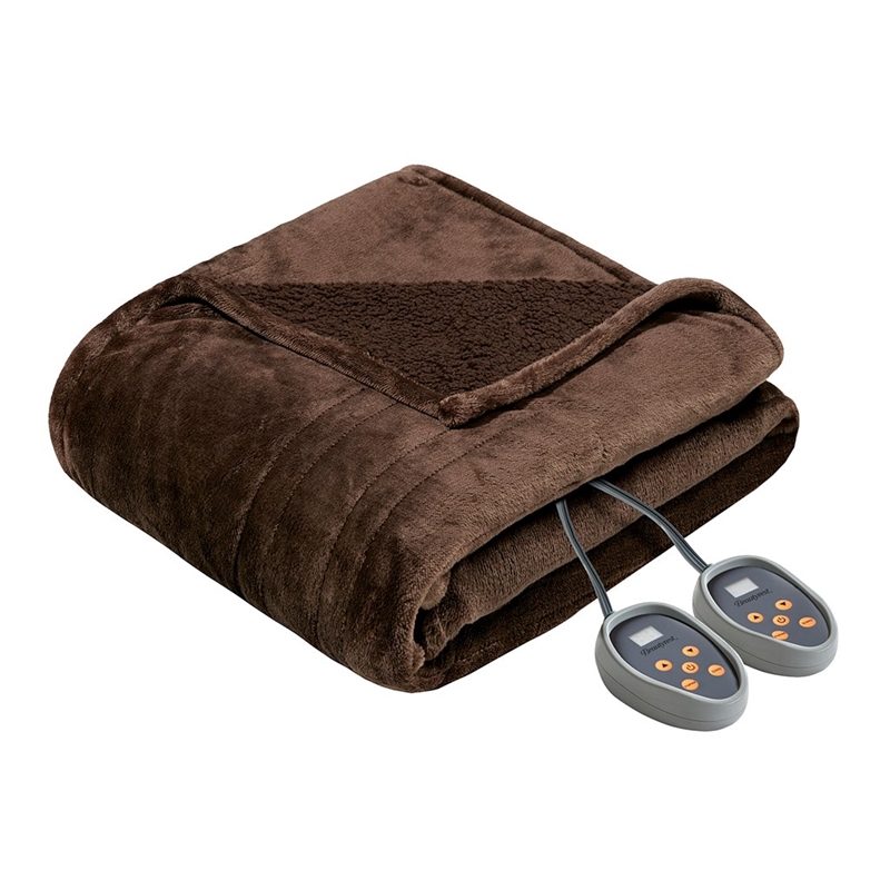 Beautyrest Heated Microlight to Berber Blanket in Chocolate Queen