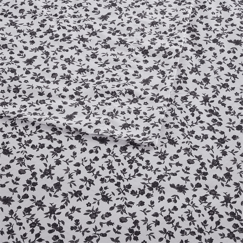 Intelligent Design Printed Microfiber Sheet Set in Black Floral Twin