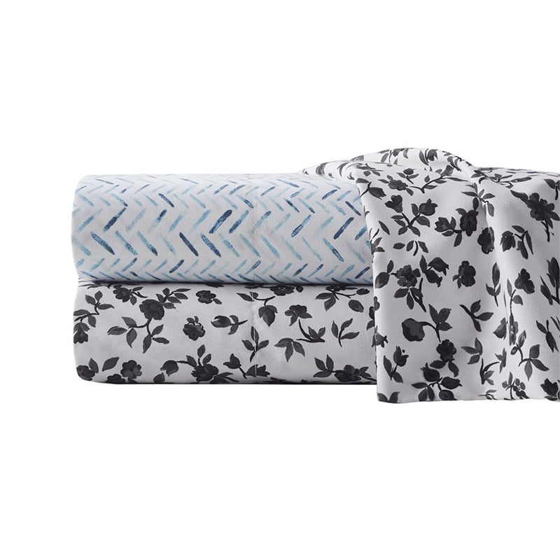 Intelligent Design Printed Microfiber Sheet Set in Black Floral Twin