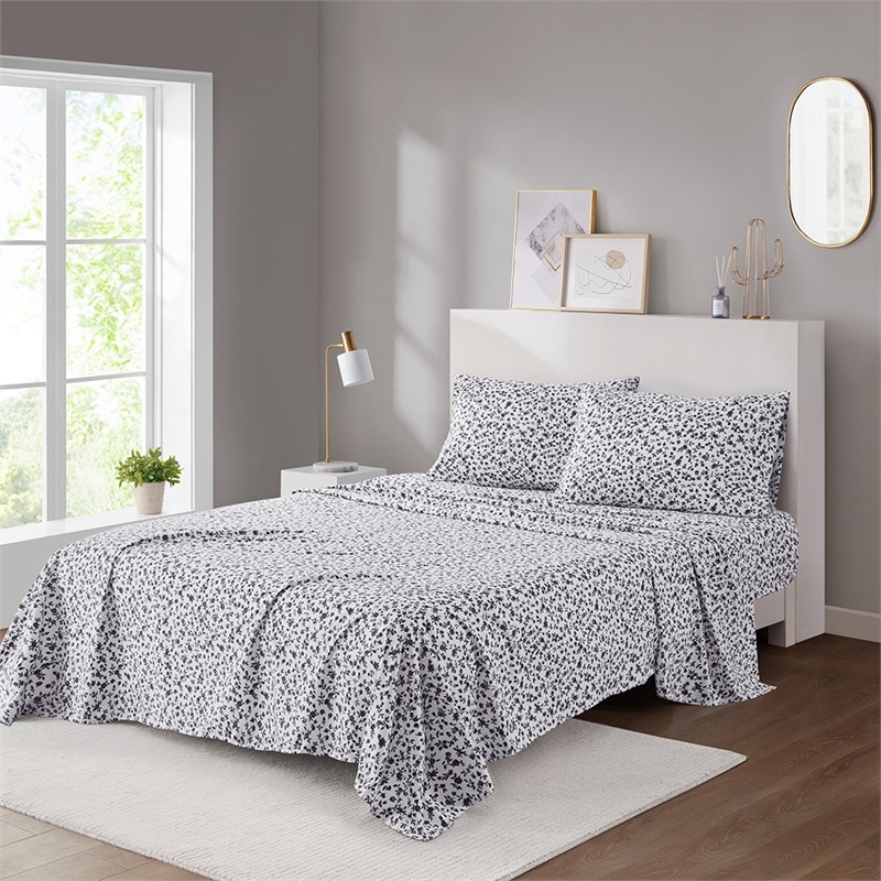 Intelligent Design Printed Microfiber Sheet Set in Black Floral Twin