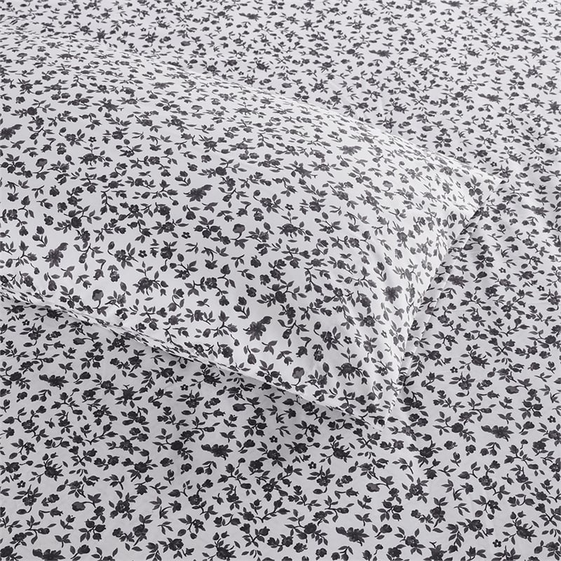 Intelligent Design Printed Microfiber Sheet Set in Black Floral Twin