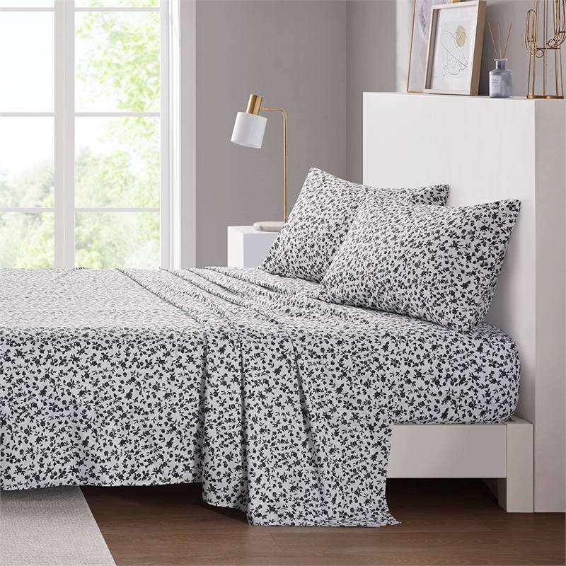 Intelligent Design Printed Microfiber Sheet Set in Black Floral Queen
