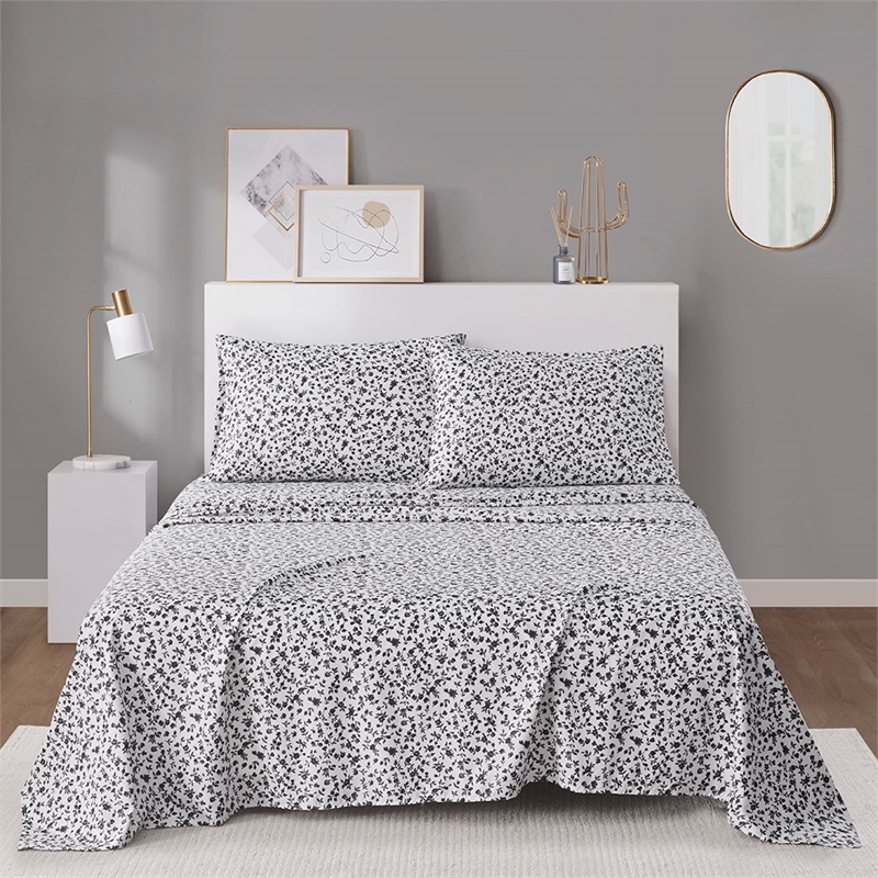 Intelligent Design Printed Microfiber Sheet Set in Black Floral Queen