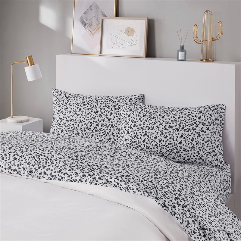 Intelligent Design Printed Microfiber Sheet Set in Black Floral Queen