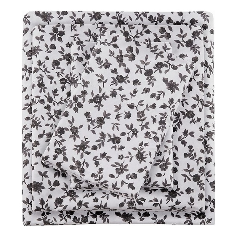 Intelligent Design Printed Microfiber Sheet Set in Black Floral Queen