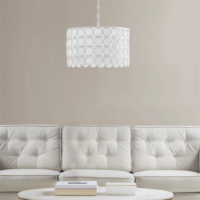 Hampton Hill Abbot 4-Light Glass Drum Shade Chandelier in White