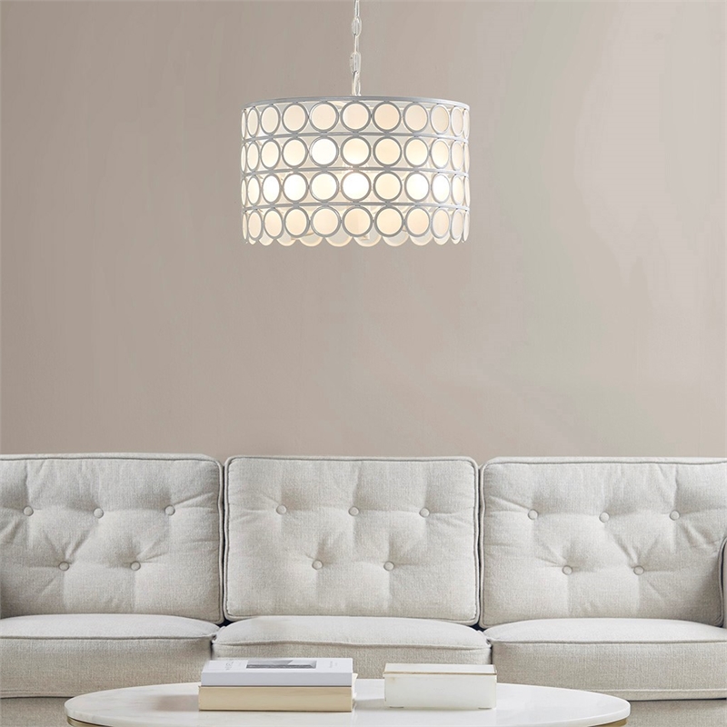 Hampton Hill Abbot 4-Light Glass Drum Shade Chandelier in White