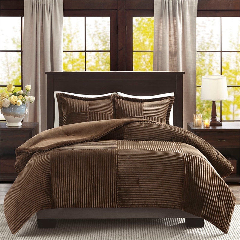 Madison Park Parker Plush Down Alternative Comforter Set in Brown Full/Queen