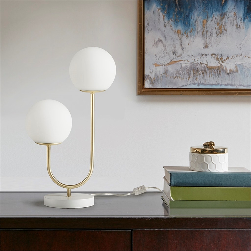 510 Design Zusa Metal 2-Light Globe Table Lamp in Gold/White