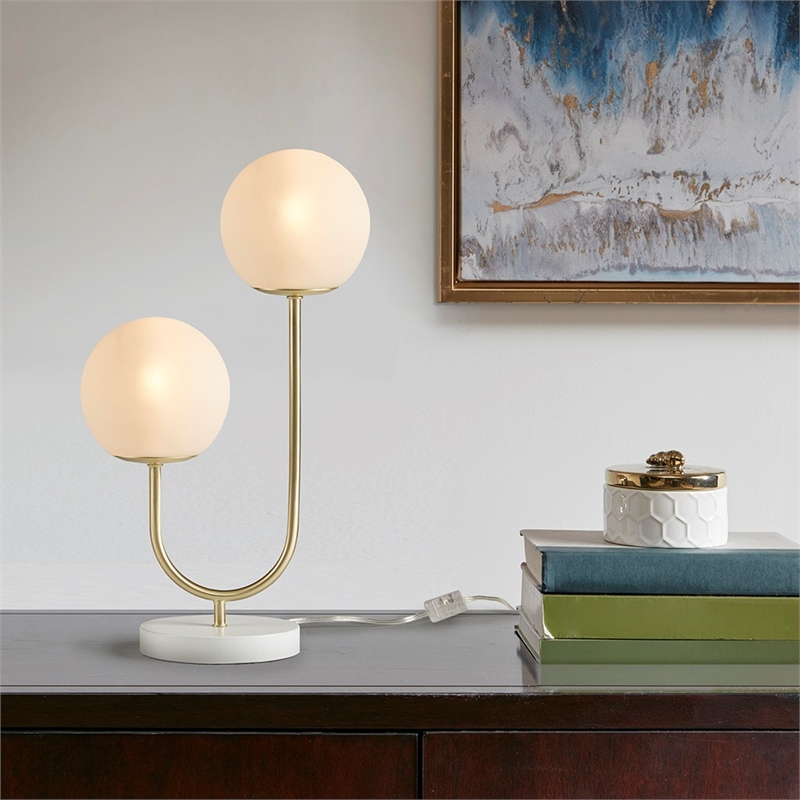 510 Design Zusa Metal 2-Light Globe Table Lamp in Gold/White