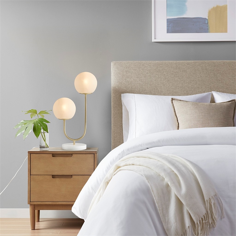 510 Design Zusa Metal 2-Light Globe Table Lamp in Gold/White