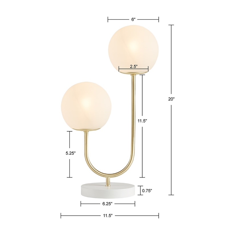 510 Design Zusa Metal 2-Light Globe Table Lamp in Gold/White