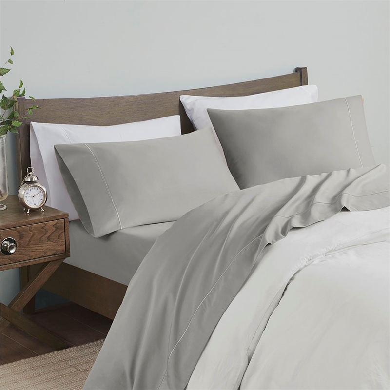 Madison Park 600 Thread Count Pima Cotton Sheet Set in Light Grey Queen