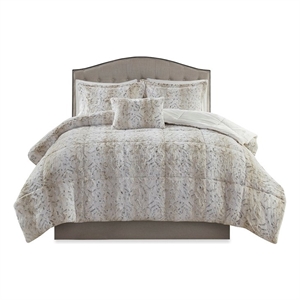 Madison Park Zuri 4PC Faux Fur Comforter Set in Snow Leopard King
