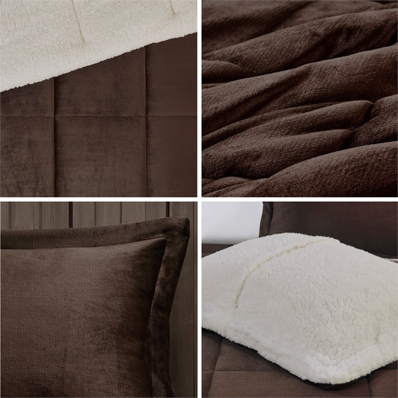 Woolrich Plush Sherpa Down Alternative Comforter Set in Brown/Ivory Full/Queen