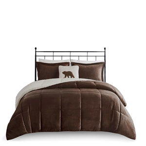 Woolrich Plush Sherpa Down Alternative Comforter Set in Brown/Ivory Full/Queen