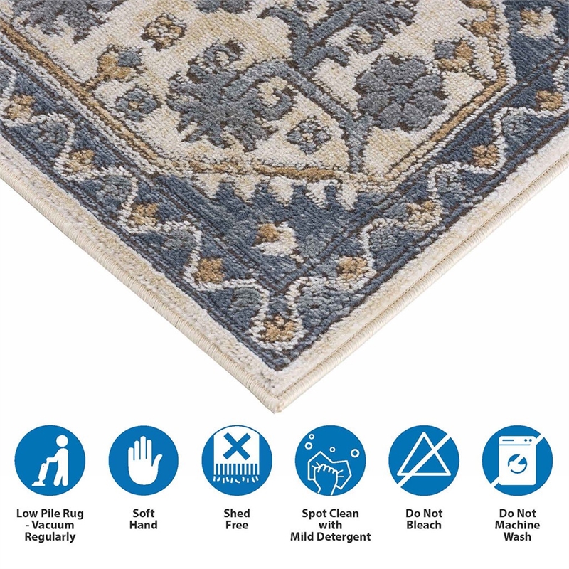 Madison Park Dakota Tiled Border Area Rug in Blue/Cream 8x10'