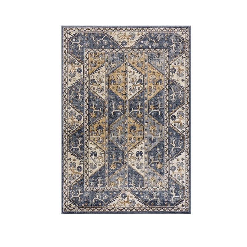 Madison Park Dakota Tiled Border Area Rug in Blue/Cream 8x10'