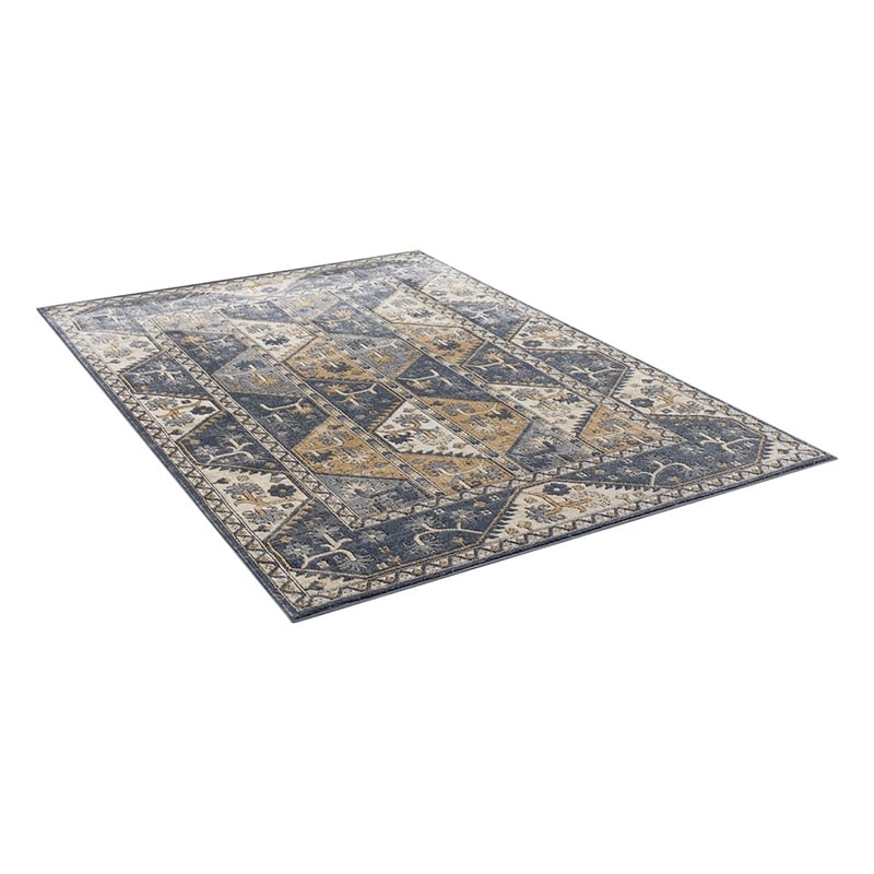Madison Park Dakota Tiled Border Area Rug in Blue/Cream 8x10'