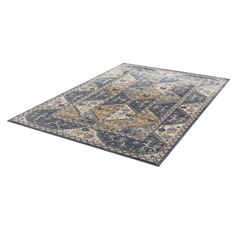 Madison Park Dakota Tiled Border Area Rug in Blue/Cream 8x10'