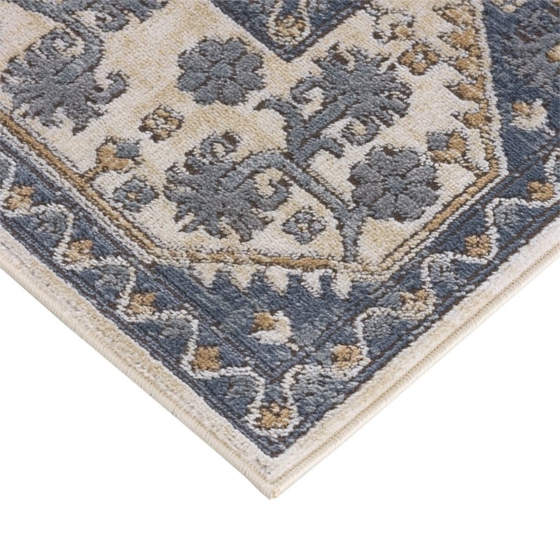 Madison Park Dakota Tiled Border Area Rug in Blue/Cream 8x10'