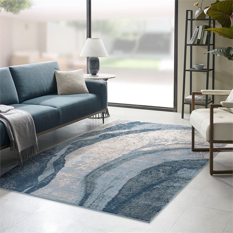 Madison Park Grace Abstract Wave Area Rug in Blue 5x7'