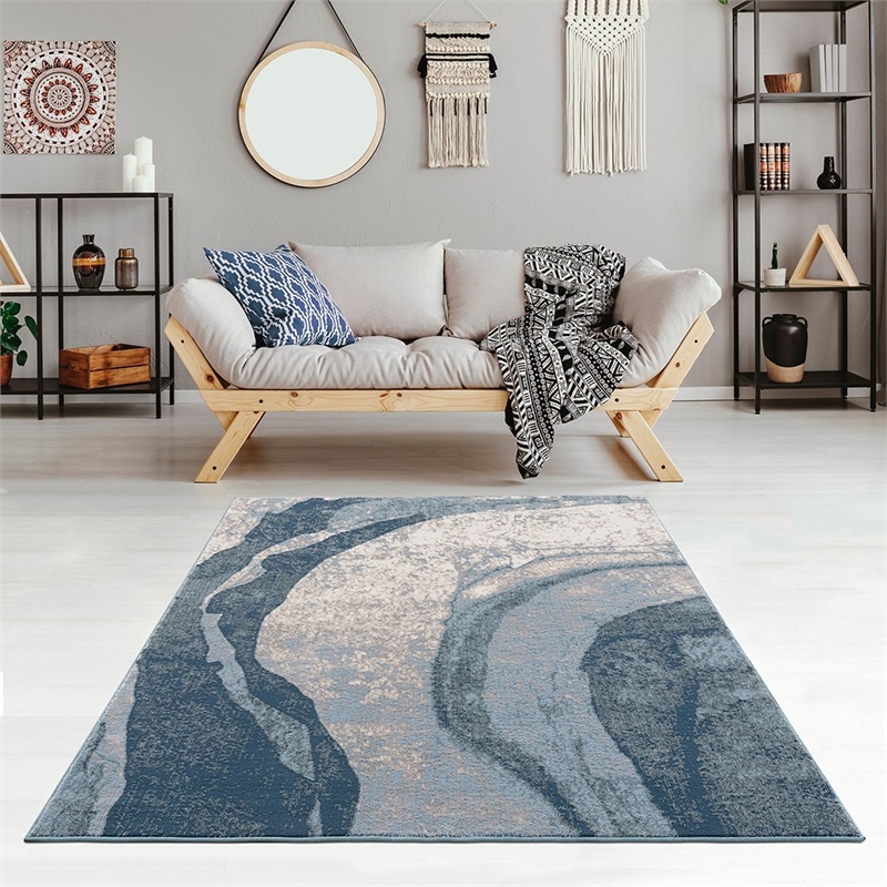 Madison Park Grace Abstract Wave Area Rug in Blue 5x7'