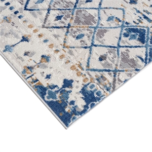 Madison Park Hannah Moroccan Global Woven Area Rug in Blue/Cream 6x9'