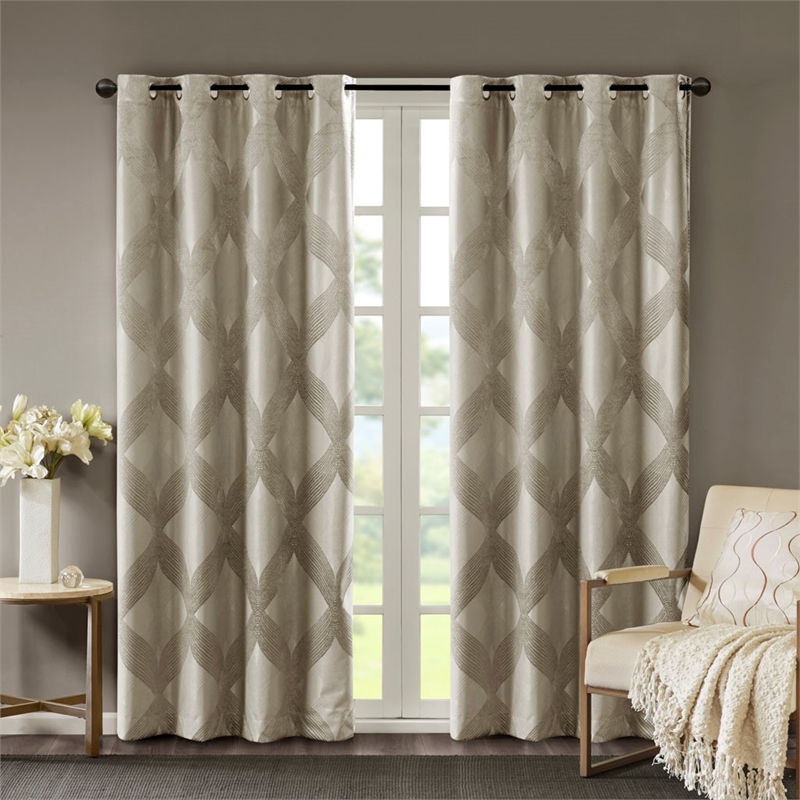 SunSmart Bentley Ogee Knitted Jacquard Total Blackout Panel in Taupe