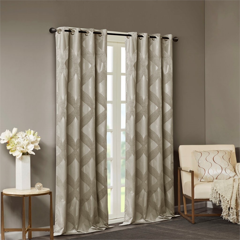 SunSmart Bentley Ogee Knitted Jacquard Total Blackout Panel in Taupe