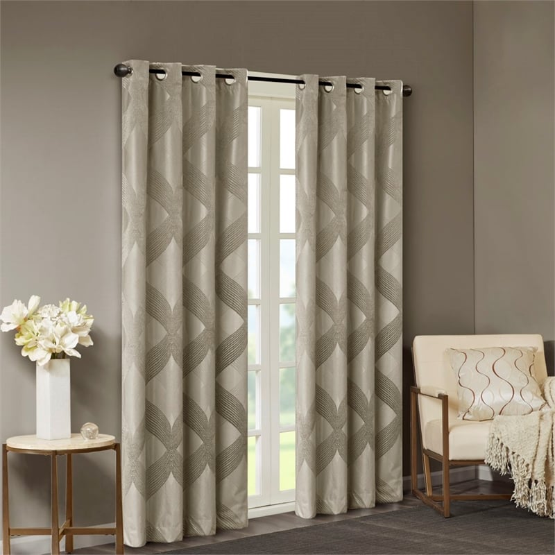 SunSmart Bentley Ogee Knitted Jacquard Total Blackout Panel in Taupe
