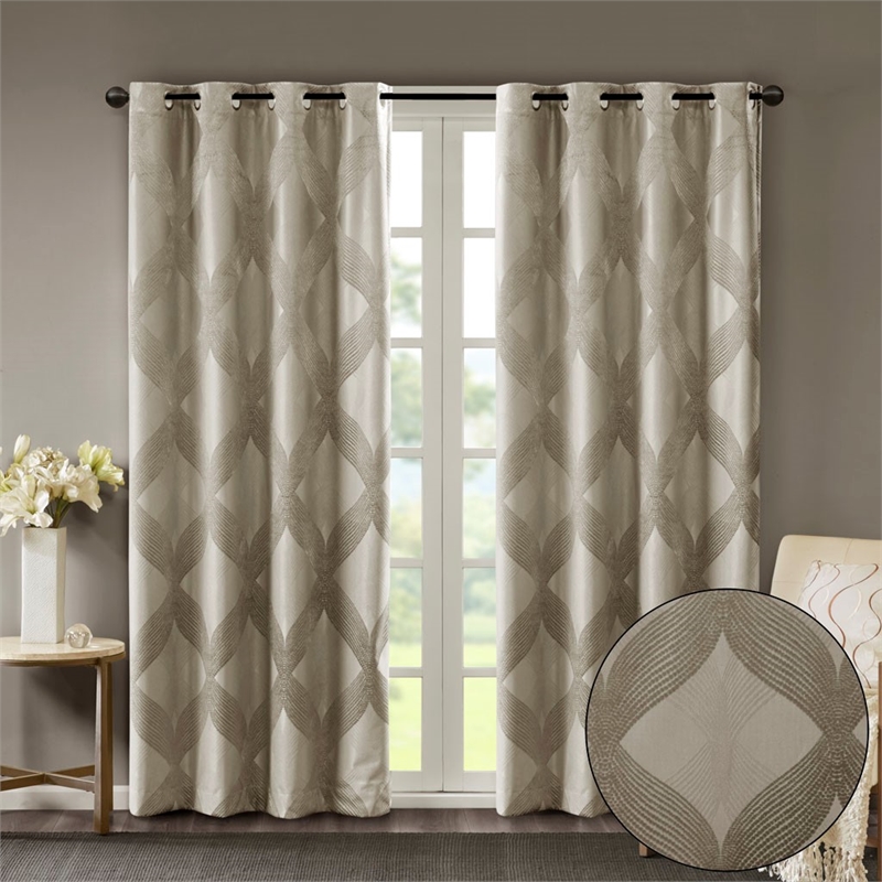 SunSmart Bentley Ogee Knitted Jacquard Total Blackout Panel in Taupe