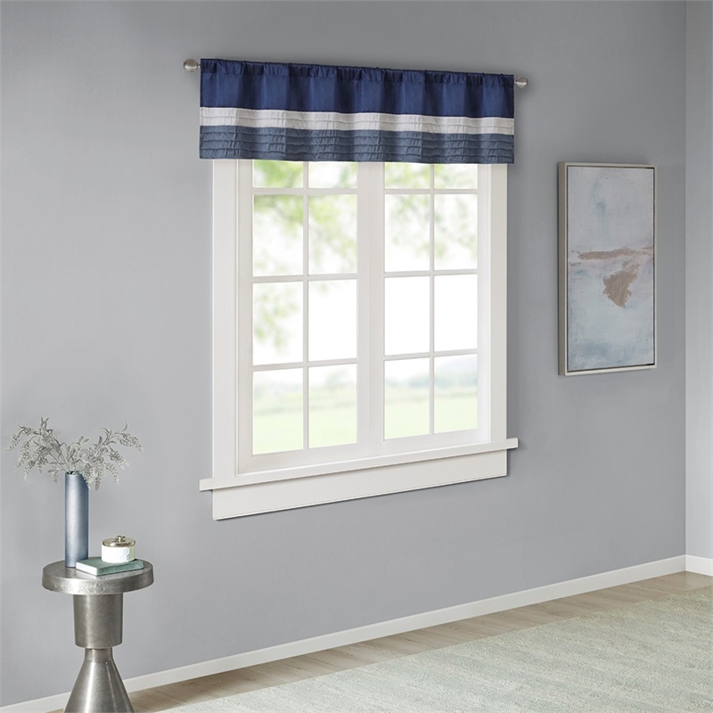 Madison Park Amherst Polyoni Pintuck Window Valance in Navy