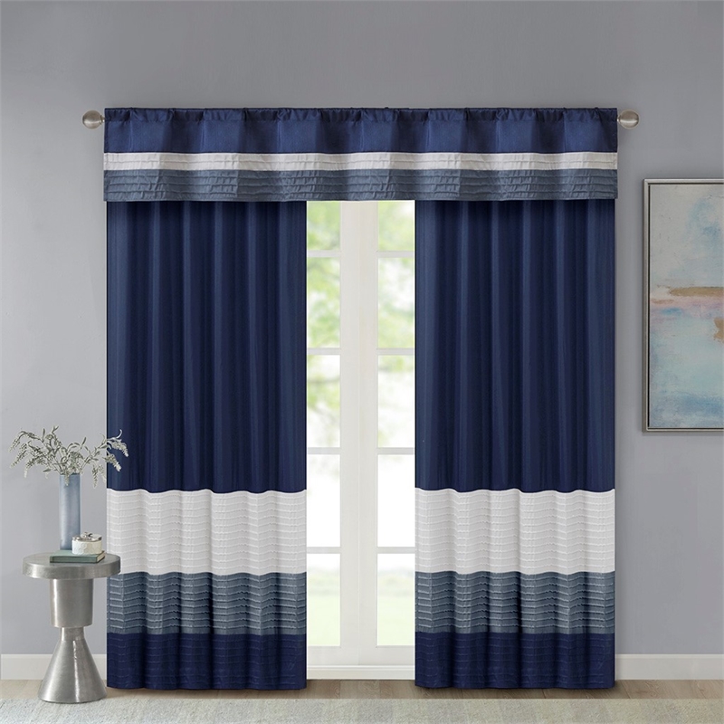 Madison Park Amherst Polyoni Pintuck Window Valance in Navy