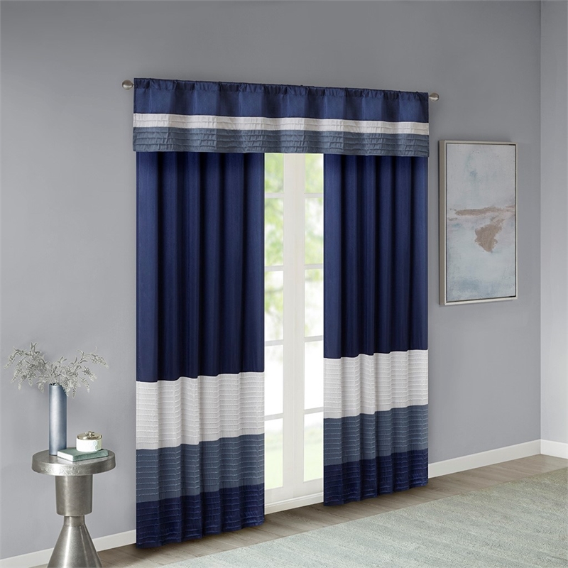Madison Park Amherst Polyoni Pintuck Window Valance in Navy