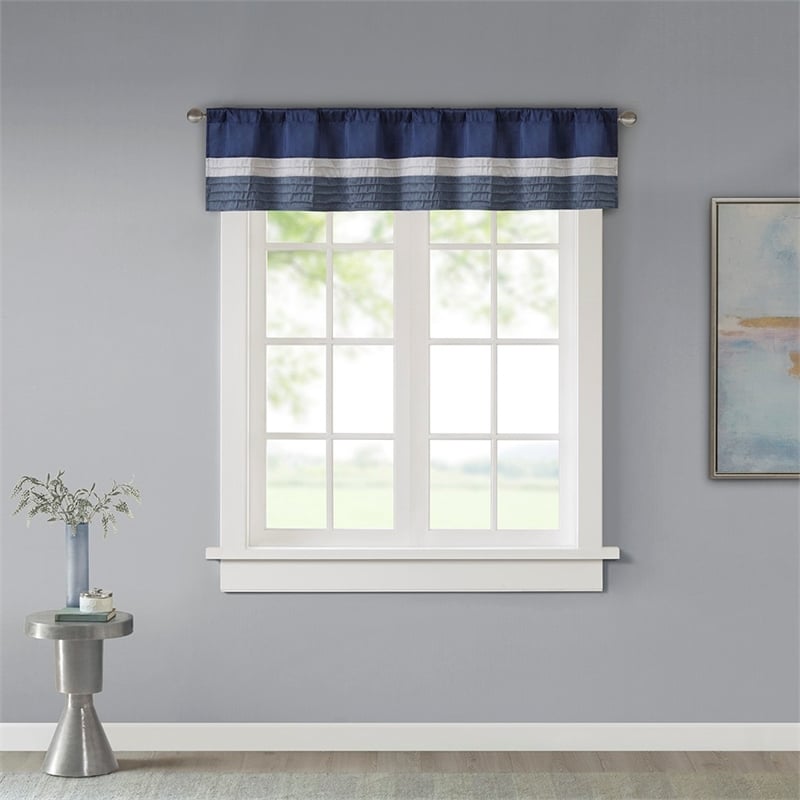 Madison Park Amherst Polyoni Pintuck Window Valance in Navy