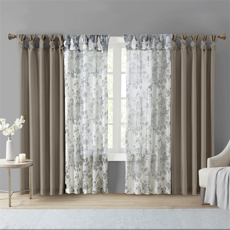 Madison Park Emilia Twist Tab Lined Window Curtain in Pewter 50 x 120