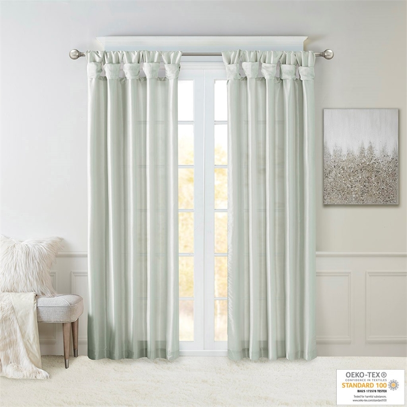 Madison Park Emilia Twist Tab Lined Window Curtain in Dusty Aqua 50 x 84