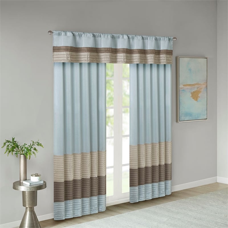 Madison Park Amherst Polyoni Pintuck Window Valance in Blue
